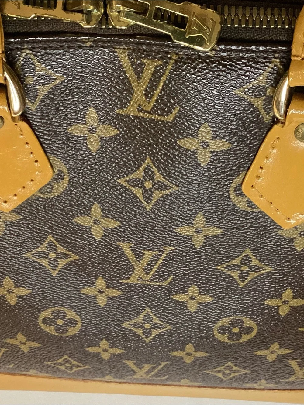Louis Vuitton Brown Monogram Satchel with Tan Handles